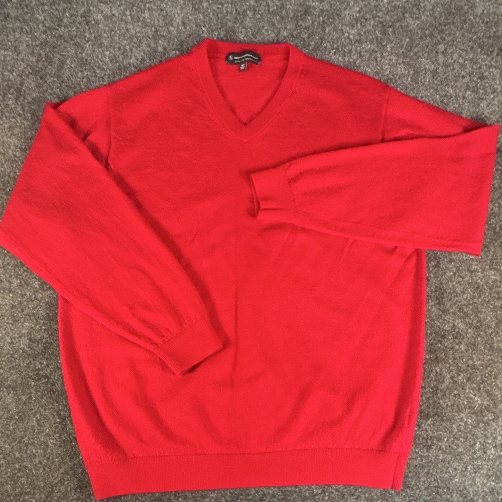 Hart Schaffner Marx Men's Merino Wool Knit V-Neck Pullover Sweater Red 2XLT